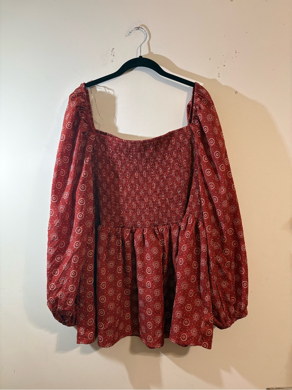 Hayden rust red puff sleeve smocked peplum top women’s 2XlL square neckline